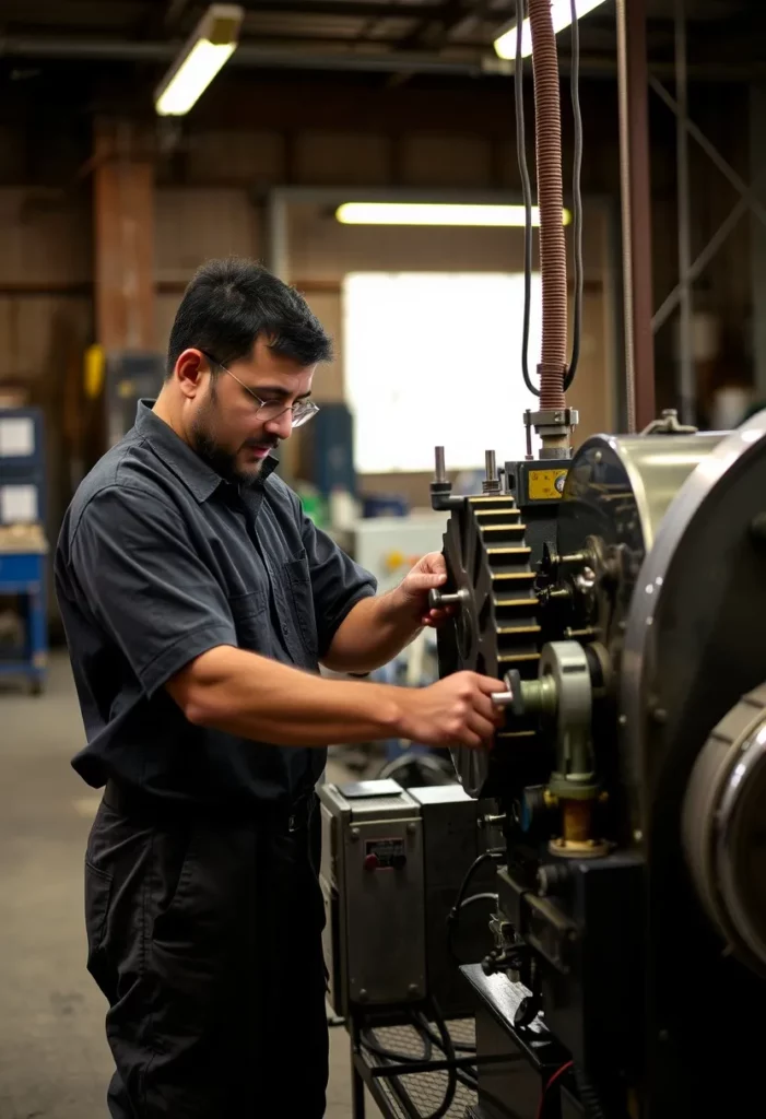 Técnico realizando inspeção em máquina industrial durante a etapa de apreciação de risco conforme NR-12.